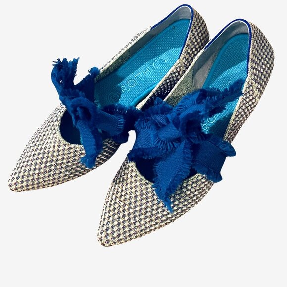 Rothys | Tan and Blue Textured Sparkly Mary Jane Pointed Flats 8.5 EUC - Picture 3 of 4